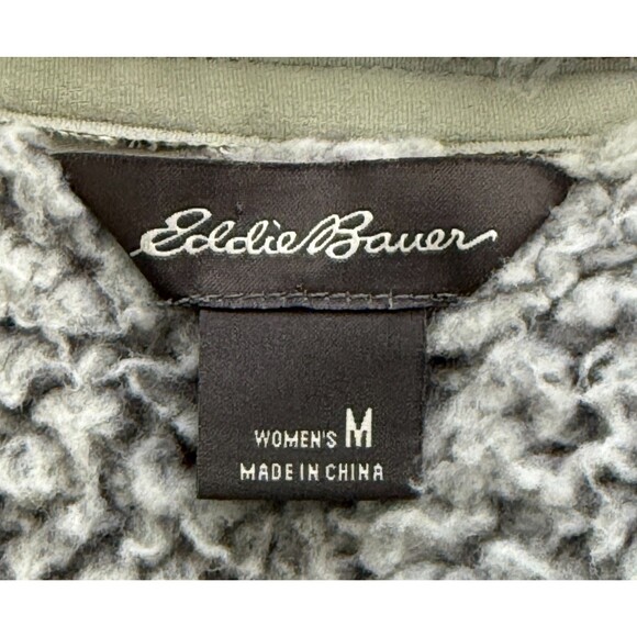 Eddie Bauer Women's Gray Sherpa Fuzzy Vest Open Front Teddy Fleece Cozy Soft Med - Picture 5 of 8